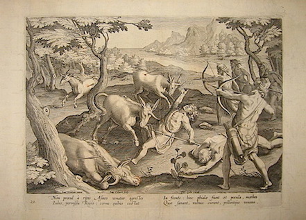 Galle Philip (1537-1612) Non procul à  ripis Asinos venatur agrestes Indus, permissu Regis... (Caccia all'unicorno) 1596 Anversa 